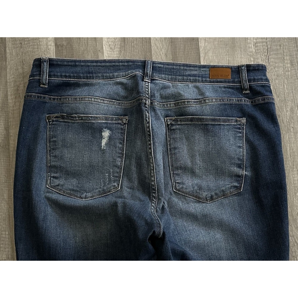 Judy Blue Boyfriend Fit Jeans Womens 10W Dark Wash Distressed Stretch Denim - Picture 13 of 13